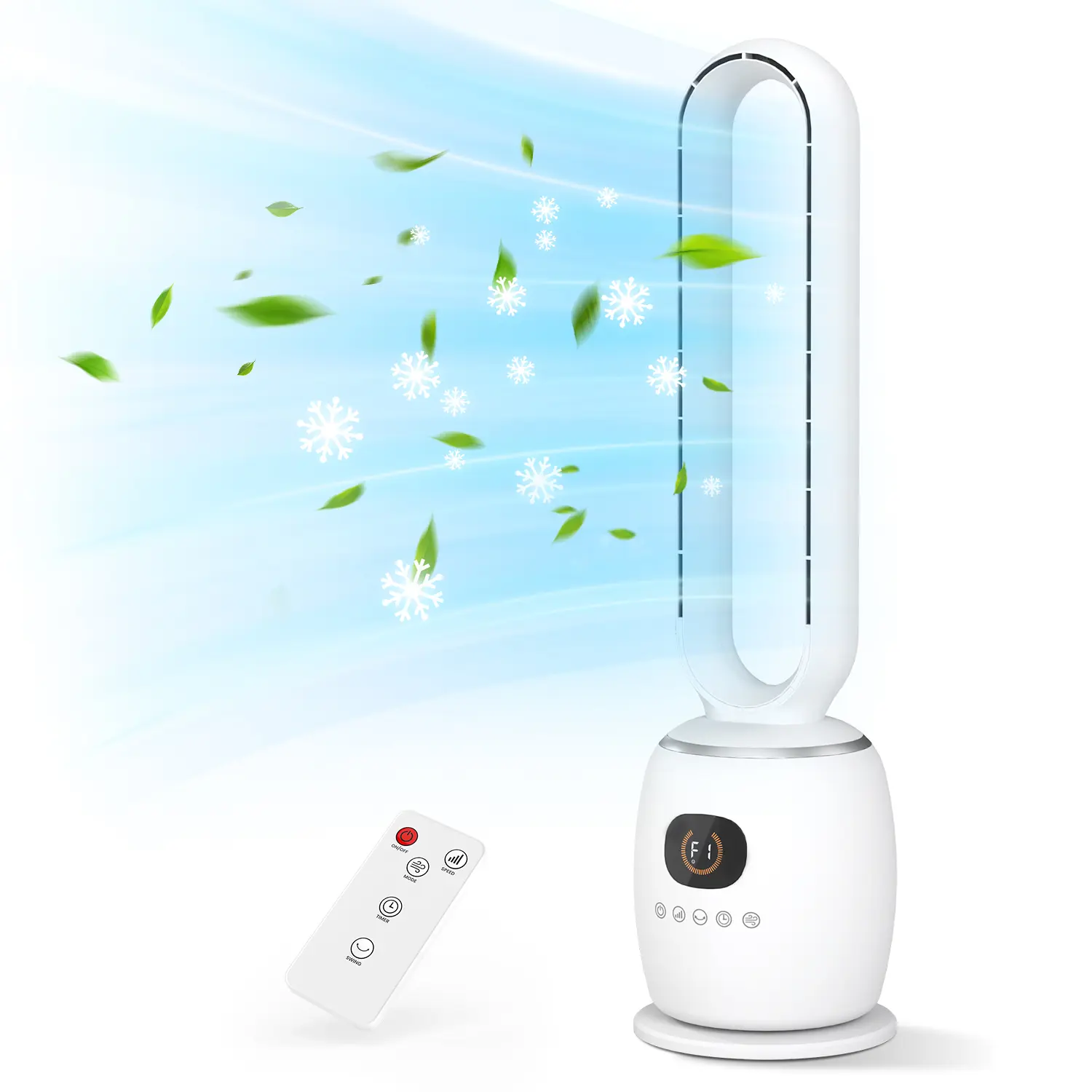 TMWINGS Bladeless Tower Fan, 3-Speed Quiet Cooling Fan with Remote,  Oscillation, 12-Hour Timer, 3 Wind Modes, Safe No-Blade Design for Bedroom Living Room Home Office