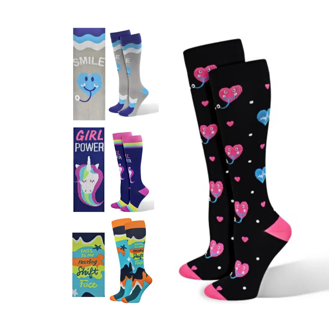 Women's 10-14 mmHg Gradient Compression Over-the-Calf Socks - Think Medical Premium Fashion Socks for Nurses, Girl-Focused, Comic-Inspired, Nurse-Themed, Cartoon, Character-Inspired, Leg-Supporting, Comfortable, Comic-Inspired Over-The-Calf Socks