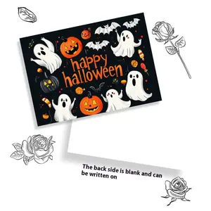 20pcs Halloween Greeting Cards, Colorful Handwritten Thank You Blessing Notes, Pumpkin Haunted House Gift Tags, Fashion Party Invitations
