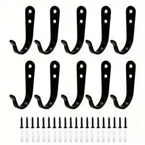 10pcs Heavy-Duty Iron Coat Hooks, Wall-Mounted Rust-Resistant Painted Metal Hooks with Screws for Easy Installation, Industrial-Style Wall Hangers for Coat Hat Bag Keys, Home Office Organiser with Contemporary Art Accent for Storage Decor