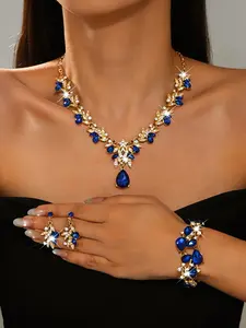 Elegant Bridal Wedding Party Jewelry Set, High Fashion Women's Necklace & Earrings, Alloy Rhinestone Flower Design, Suitable for Various Occasions