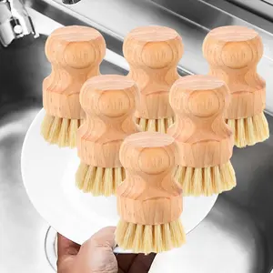 6pcs High-Quality Bamboo Dish Brush Heads with Plastic bristles - Wooden Scrubber Replacements for Efficient Kitchen Cleaning, Easy to Use & Hand Wash Only, Versatile Cleaning Brush