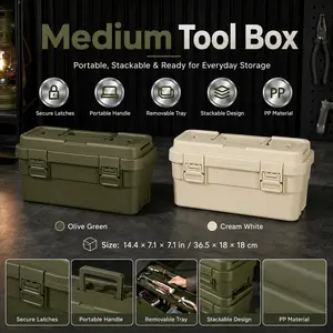 Portable Multi-Layer Tool Box Thickened Stackable Organizer with Removable Tray for Hardware  Camping Gear
