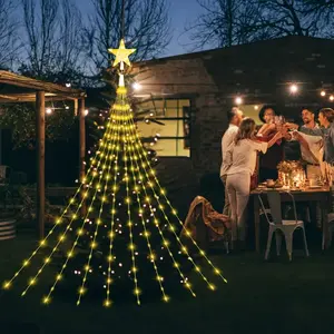 Christmas Decoration Star Shape Light String,  Waterfall Christmas Tree Fairy Lights With Star 10Ft Warm Color