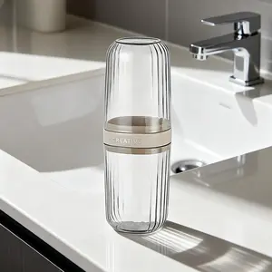 Travel Toothbrush Case 2-in-1 Portable Business Trips Wash Cup Minimalist Large Capacity Toothpaste Container Holder Organizer Toothbrushes Storage Box for Traveling Camping Business Trip