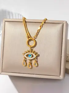 1Pcs Stainless Steel Vintage Eye Teardrops Pendant Necklace for Women Luxury Sparkly Zircon Neck Chain Fashion Jewelry