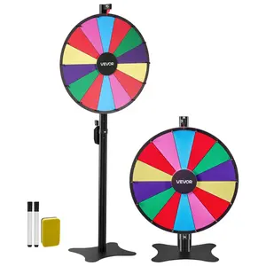 【Summervibes】VEVOR 24 in Spinning Prize Wheel, 14 Slots Spinning Wheel with Stand, Adjustable Height Win Fortune Roulette with a Dry Erase and 2 Markers, 6 Colors, Easy Assembly, for Party Pub Trade Show Carnival