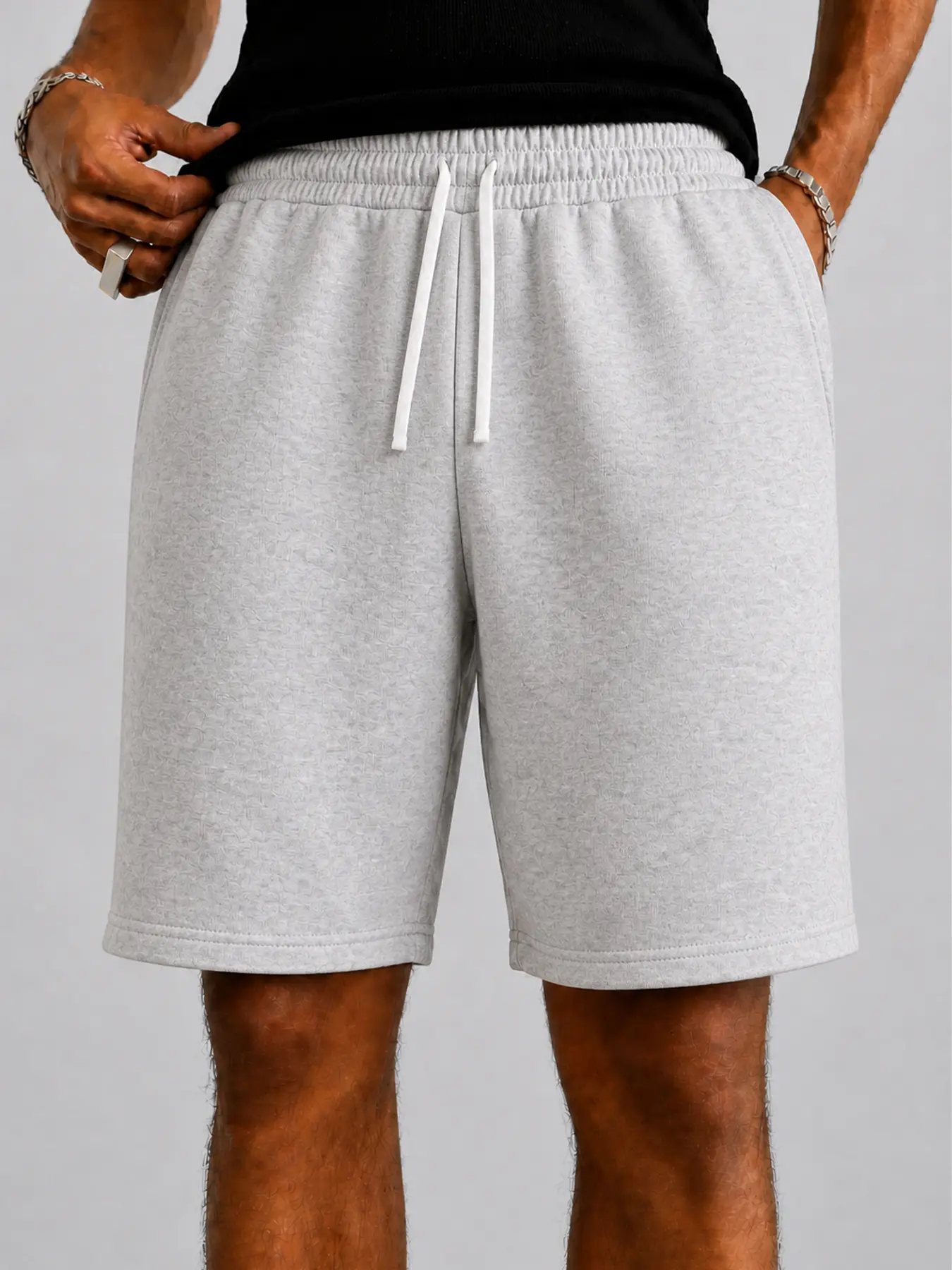 Men Athletic Sweat Shorts Relaxed Knee Length Drawstring Waist Casual Gym Shorts With Side Pockets Summer Workout Lounge Shorts For Running Training Daily Wear Streetwear Outfit Men Short Pants