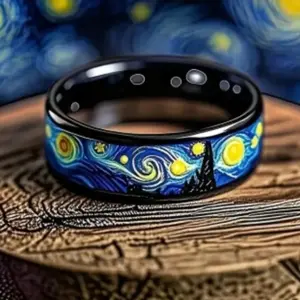 Vintage Vincent Van Gogh Titanium Luxury Wedding Band For Men Size 9-11 Starry Night Design