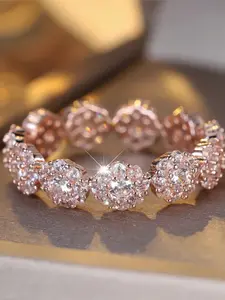 Trendy White Zirconia Sparkling Zircon Inlay Flower Vintage Rose Gold Color Wedding Bands Engagement Rings For Women Men Minimalist Jewelry