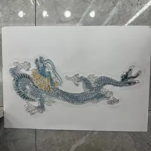 Silver Blue China Dragon Sequin Bead Embroidery Fabric Patch, Large Embroidered Patch, Clothing Accessories DIY Decoration