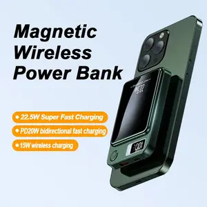 Magnetic Wireless Portable Charger 5000mAh 22.5W PD20W Fast Charging for iPhone Android USB Type-C LED Display Travel Emergency Power Bank Smartphone