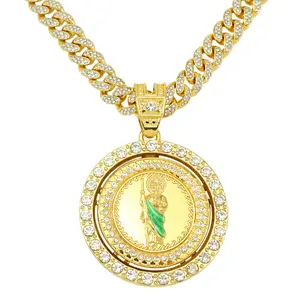 Rotatable St. Jude Pendant Necklace with Cuban Chain - Religious Symbol Jewelry for Men and Women, Suitable for All Seasons, Durable Everyday Jewelry, Necklace Pendant