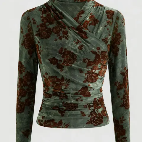 Women's V Neck Casual Long Sleeve Wrap Blouse Top, Fashionable Simple Design, Perfect for Autumn Winter, Daily Wear, Home, Office, Dates