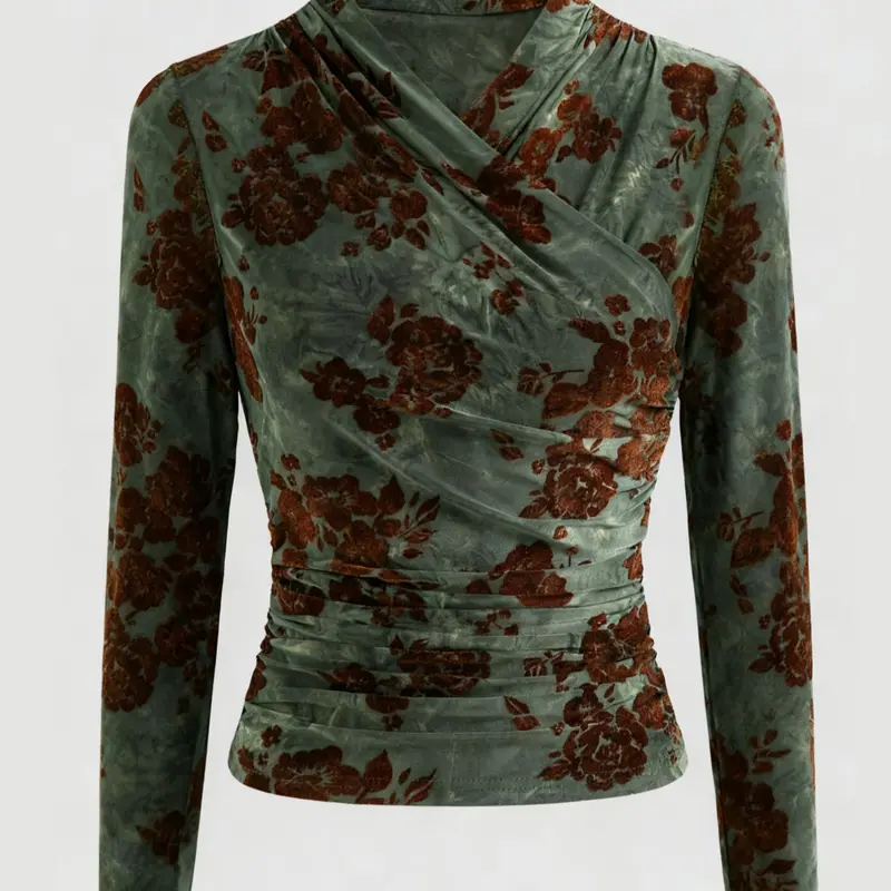 Women's V Neck Casual Long Sleeve Wrap Blouse Top, Fashionable Simple Design, Perfect for Autumn Winter, Daily Wear, Home, Office, Dates