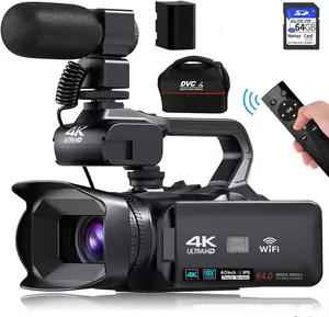 4k UHD Video Camera Camcorder with 18X Digital Zoom,64MP Digital Camera Recorder,4.0-inch Rotating Touchscreen,64GB SD Card,Microphone,Remote Control,Durable Battery(Black)