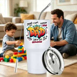 Leak-Proof Travel Tumbler Strong Funny Protector Loving Hero Man Of God Hardworking Insulated Stainless Steel Cup For Car Office Outdoor Keep Hot Cold Drink