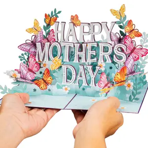 Paper Love Happy Mother's Day Pop Up Card 5" x 7" with Colorful Butterflies & 3D Design for Mom Wife Grandmother Intricate Laser Cut Details Premium Cardstock