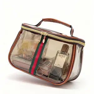 New Retro Vintage Vanity Bag | Clear Waterproof Makeup Organizer with Handle | Large Capacity for Cosmetics & Toiletries