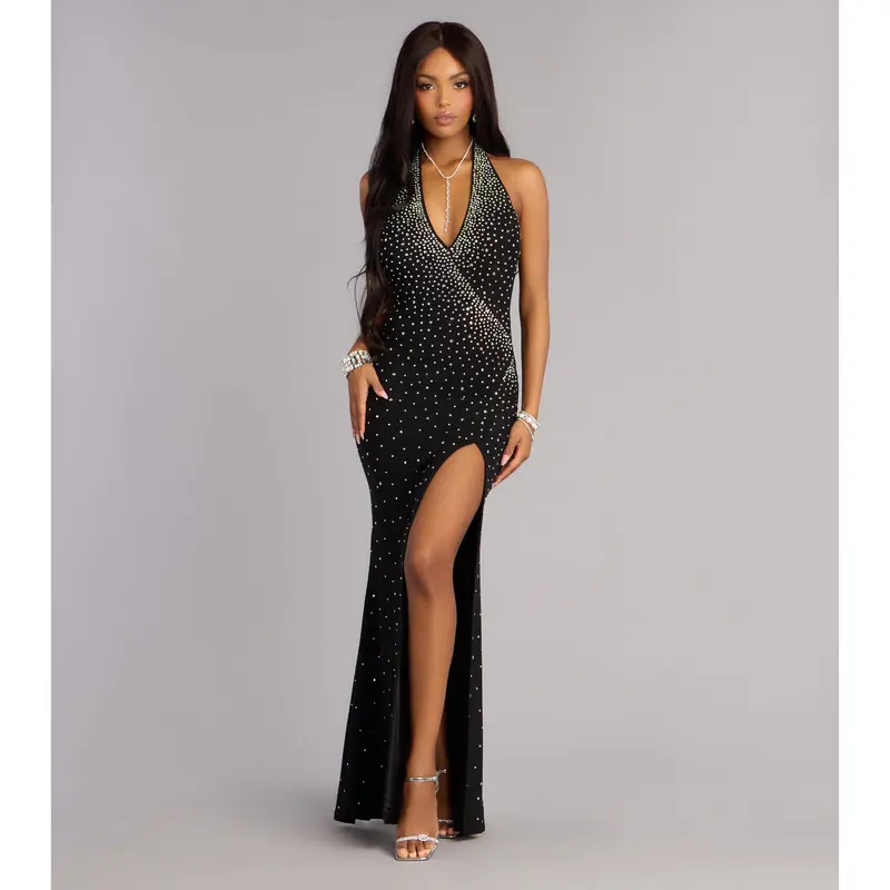 green emerald velvet dress Eureka 9805 Sexy Ruched V Neck Slit Leg Sequin Dress main image 1