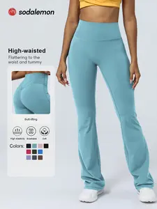 Women's Fashion Solid Color Yoga Pants, High Waisted Elastic Tummy Control, Suitable for Yoga Pilates Fitness, Comfortable Casual Flare Leggings, Soft Leggings, Athleisure Fitness Leggings
