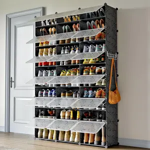 Shoe Storage Organizer Cabinet,Portable Shoe Rack Organizer with Door,Large DIY Plastic Detachable Shoes Shelves for Entryway,Bedroom