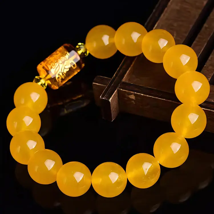 [111] Three sided God of Wealth Yellow Bracelet Glass Material Bucket Bead Bracelet Single Bead Diameter 12mm