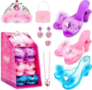 Valentine Day Gift for kids-Princess Shoes and Girls Purse Jewelry Toys, Princess Dress Up Clothes for Little Girls, Toddler Dress Up Shoes, Crown Necklace Earrings, Ring, Girls Toys for Little Girls 3,4,5Years Old