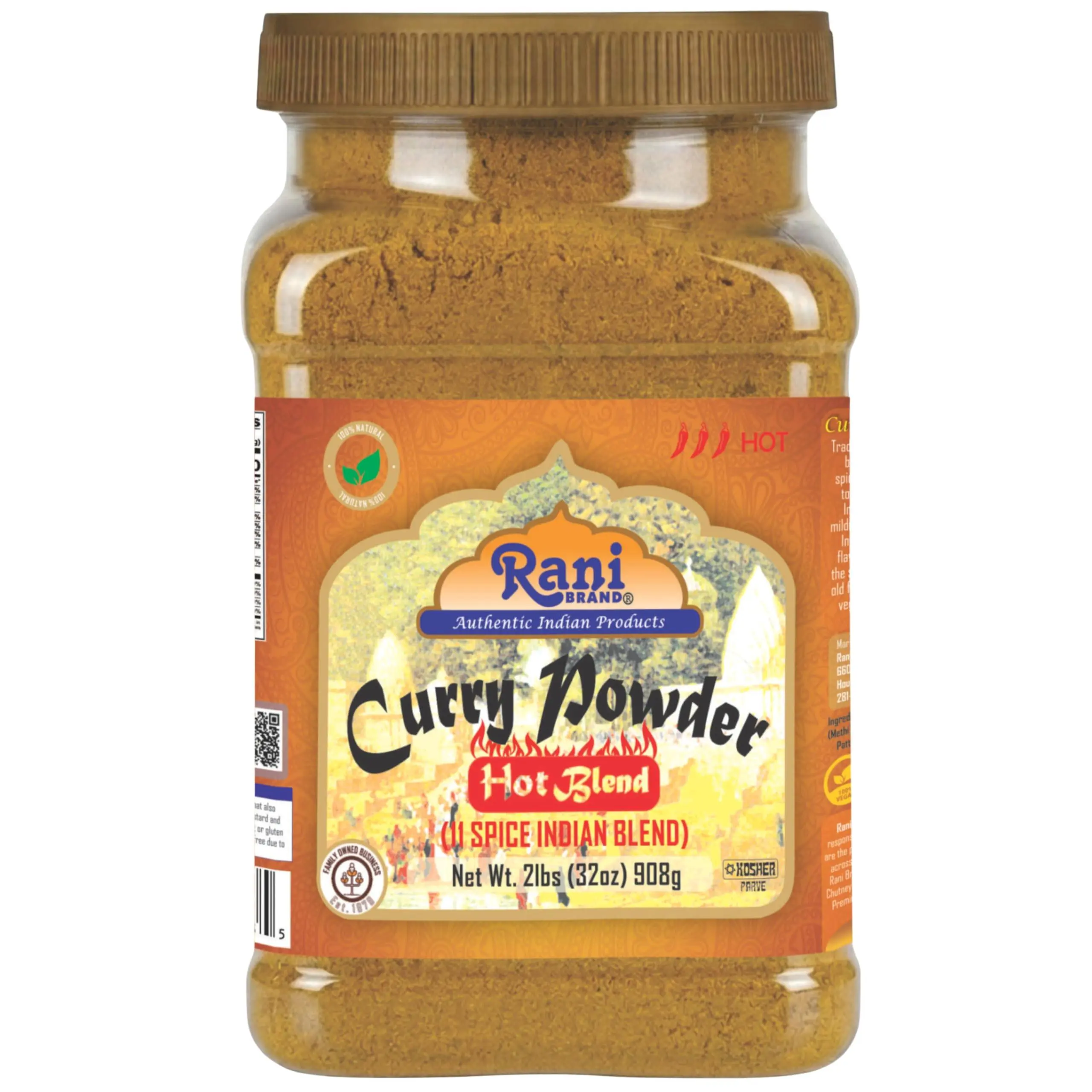 Rani Curry Powder Hot (11-Spice Authentic Indian Blend) 32oz (2lbs) 908g PET Jar ~ All Natural | Salt-Free | Vegan | No Colors | Kosher | Gluten Friendly