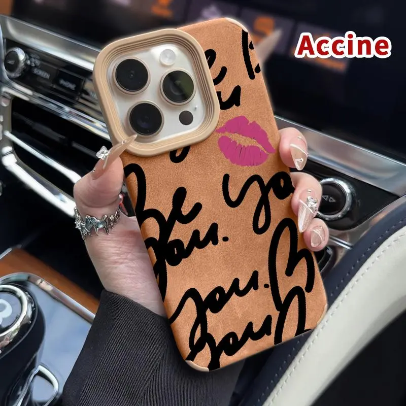 Lambskin Faux Leather Phone Case for iPhone 15 Plus 16 Pro Max 14 13 12 11 XS XR Pink Lip Print Pattern Luxury Matte Drop Protection Shockproof Soft Silicone smartphone Cover