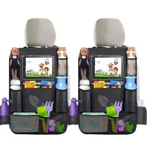 Car Backseat Organizer with 9 Storage Pockets & Back Seat Protectors Kick Mats 2 Pack Travel Accessories for Books Magazines Snacks Easy Clean
