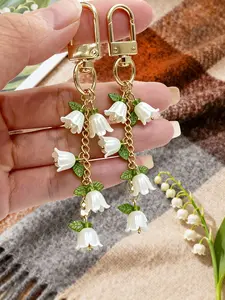 Bellflower Faux Pearl, Floral Pattern Keychain, Tassel Pendant, Car Key Chain, Bluetooth-compatible Earphone Holder, Wallet Decoration, Women's Gift, Mother's Day Present