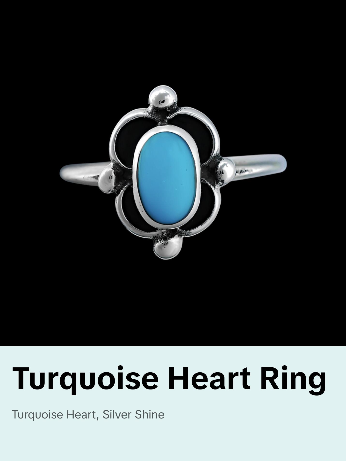 925 Sterling Silver Heart Ring, Turquoise Heart Ring, Promise Ring