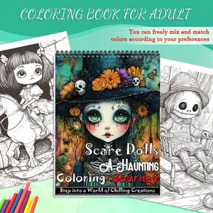 Horror Doll Themed Coloring Book, Spiral Binding, 24 Pages Thick A4 Paper, Unique Designs for Halloween Gifts, Perfect for Parties & Celebrations