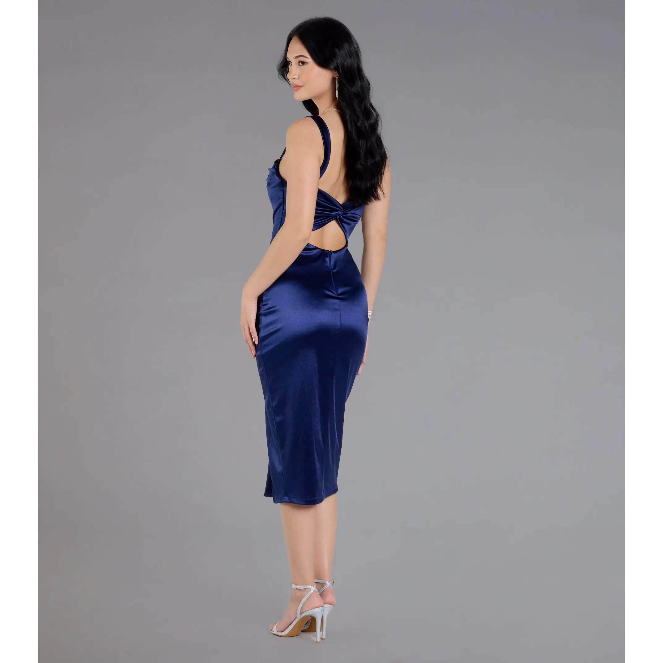 Laina High Slit Satin Midi Dress - TikTok Shop Laina High Slit Satin Midi Dress - TikTok Shop