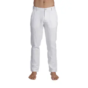 100% Linen Slim Fit Pants - White