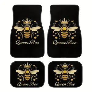 4pcs Bee & Crown patterned Car non-slip mat - absorbent, non-slip, durable, easy to clean, easy to install - for sedans, for SUVs, for Tesla front and rear seat floor MATS, a unisex holiday gift