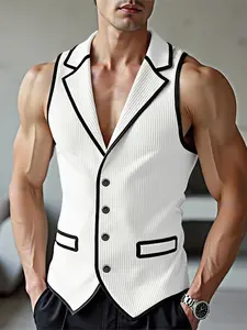 INCERUNSHOP Men's Fashion Basic Simple Patchwork Colorblock Textured Sleeveless Vest Tops, Summer Daily Wear, Casual Style, Perfect for Everyday Use, Menswear