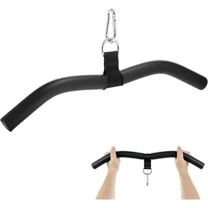 QWORK Pull Down Attachment - Ergonomic Gym Equipment Accessory for Back, Arm, Chest Muscle Sculpting, D-Handle Tricep Press Down Bar with Rubber Handle