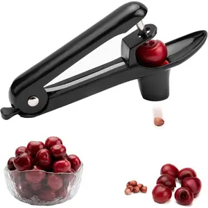 Cherry Pitter - Stainless Steel Cherries Corer Pitter Tool with Hand-held Push Design, Save Time & Space for Making Cherry Jam with Lock Design(Black)