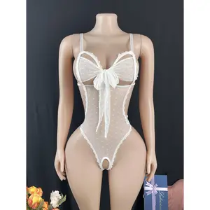 night  wear  fashionMesh one-piece underwear  single piece set, European and American women's summer clothing series sexy underwear backless chiffon lace summer clothing women's sexy breathable hot and tempting white one-piece  Halloween