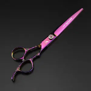 7.0 Inch Colorful Plum Design High-End Hair Cutting Scissors, Stainless Steel Material, Ergonomic Right Hand Design, Unisex Home Use