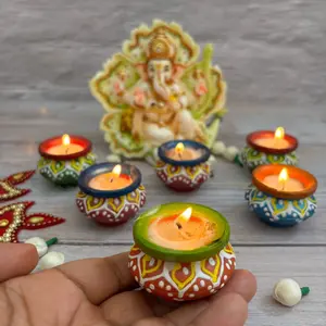 Elegant Clay Matki Diya Set | Handmade Sacred Diyas for Diwali Pooja | Perfect Indian Gifts | Illuminate Home Celebrations