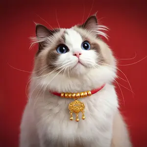 Adjustable Chinese Style Pet Collar with Auspicious Longevity Lock and Bell, Cute Fashion Neck Accessory for Cats and Small Pets