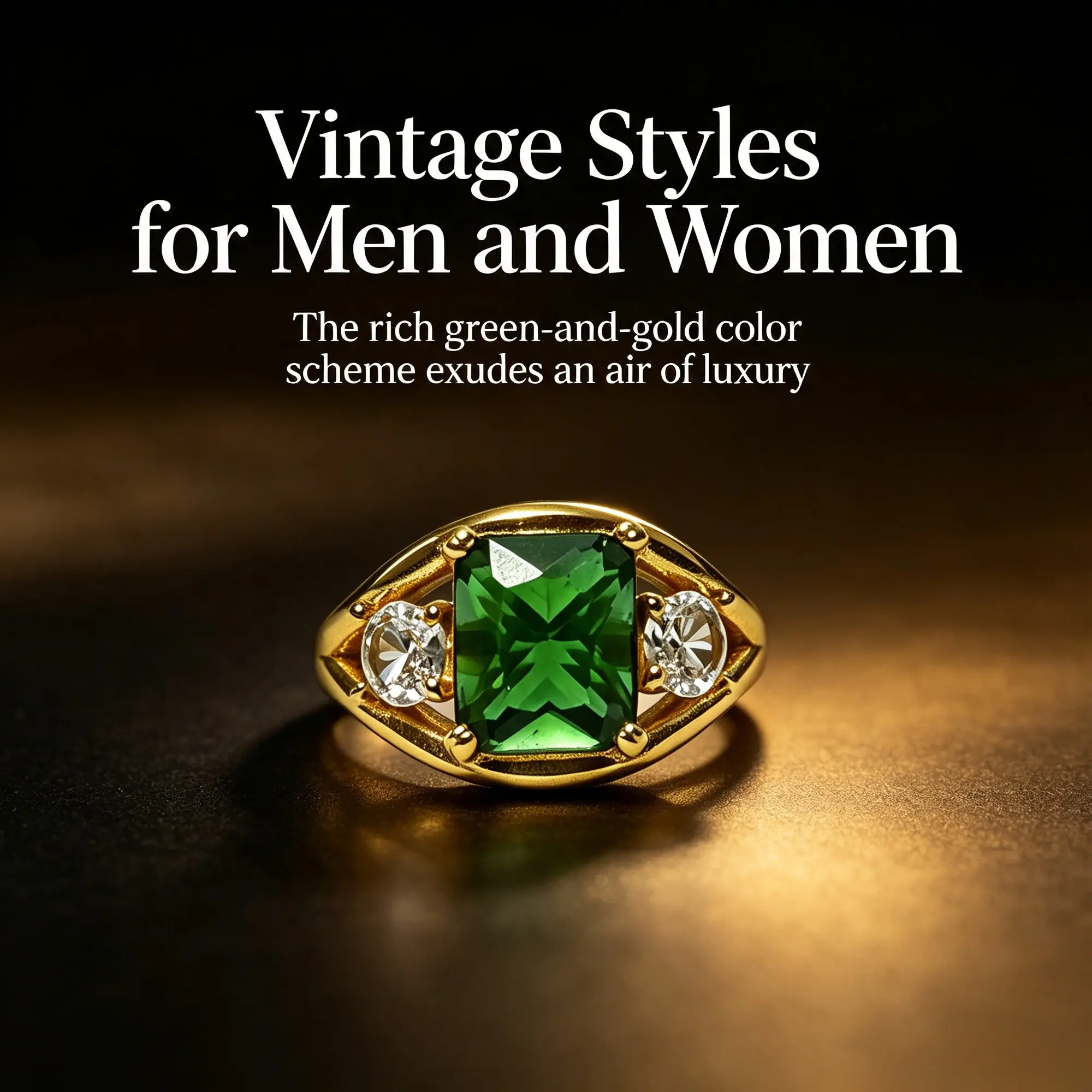 European and American Vintage Court-Style Emerald Synthetic Zircon Ring—Unisex, Light Luxury, Business-Friendly, and Versatile; Couple's Matching Rings with a Sophisticated Look—Gemstone Rings Perfect for Dates and Gifts