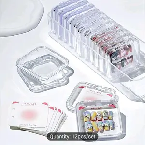 12pcs Press-on Nail Storage Box with Hinged Lid Rectangular Jewelry Organizer for Bracelet Making DIY Craft Nail Art Supplies