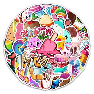 Colorful Sweets Pattern Sticker, 54pcs/pack Waterproof Self Adhesive Decor Paper, Decor Sticker for Gift Greeting Card Water Bottle Laptop Phone