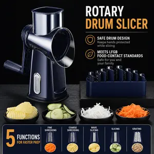 Manual Rotary Vegetable Slicer, Hand Crank Drum Grater for Potatoes, Cheese and Carrots, Multi-Function Shredder and Slicer for Kitchen
