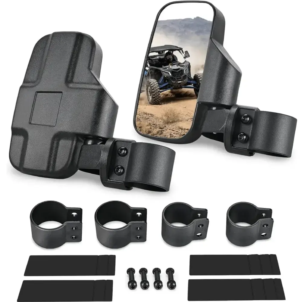 UTV Side View Mirrors for 1.6"-2" Roll Bars & Bicycle Accessories, Convex Break-Away Design, High-Impact ABS Housing, Shatterproof Glass, Adjustable, Viking, Polaris Rzr, 3.7X7.5", Convex Lens, Off-Road, Roll Cages