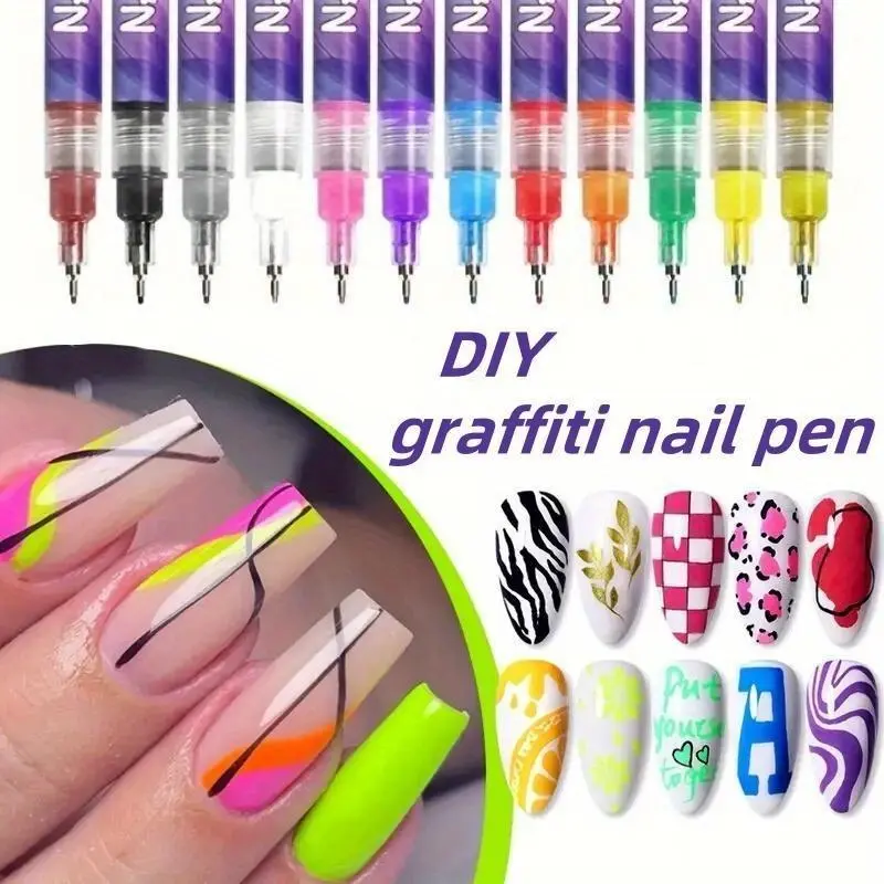 Back to school shopping-Coraline-Inspired 12-Color Acrylic Paint Nail Doodle Pen Quick-Drying Dot Stitching Nail Art for Home Salon DIY Nail Care Cutics Manicure Polish Cosmetic Nail Art Stickers Nail Gel Art